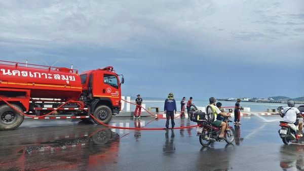 Road Cleaning Operation on Na Thon Beach Road, Koh Samui